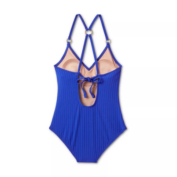 Women's Wide Ribbed Ring Medium Coverage One Piece Swimsuit - Kona Sol™ Blue M - Picture 5 of 6